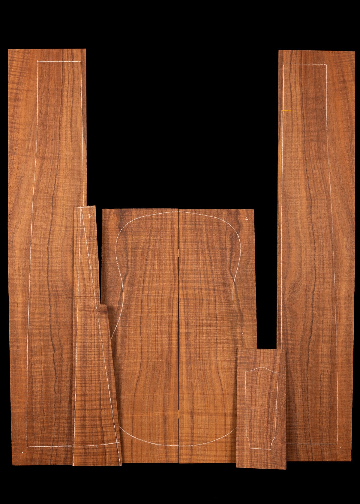 Salvaged Curly Koa Acoustic 3-Piece Guitar Back and Sides + Headplate 42