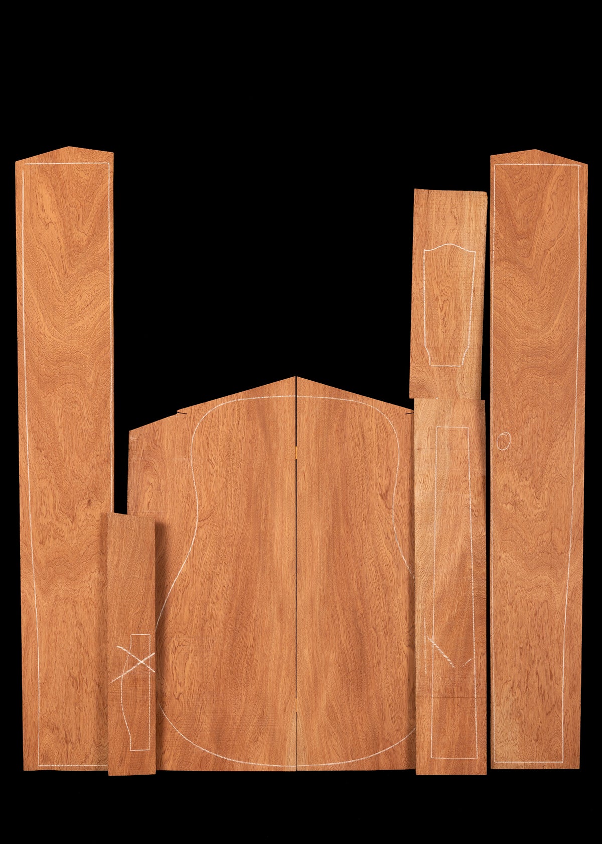Salvaged Curly Koa Acoustic 3-Piece Guitar Back and Sides + Bridge & Overlays Set 43