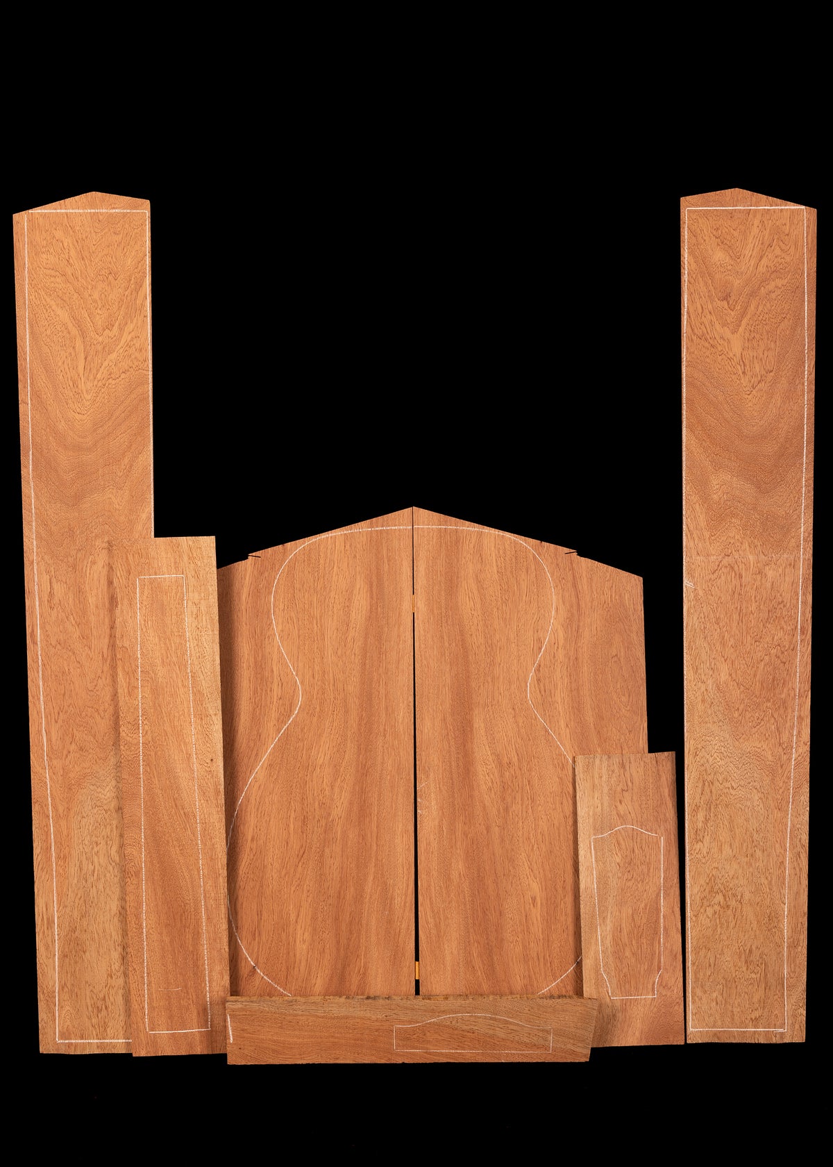 Salvaged Curly Koa Acoustic 3-Piece Guitar Back and Sides + Bridge & Overlays Set 44