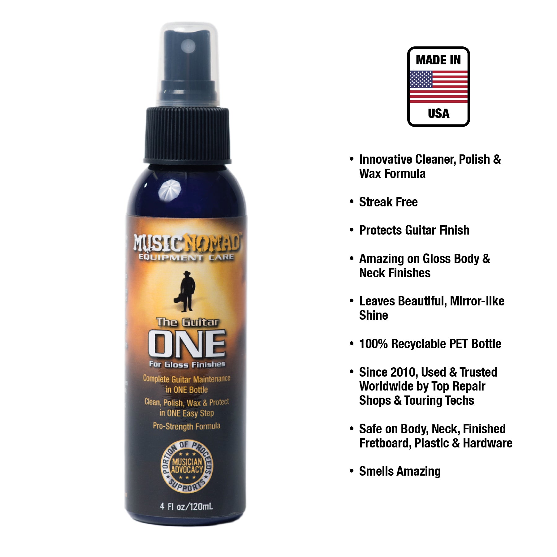 MusicNomad Guitar ONE All-in-1 Cleaner, Polish, and Wax, 4 oz.