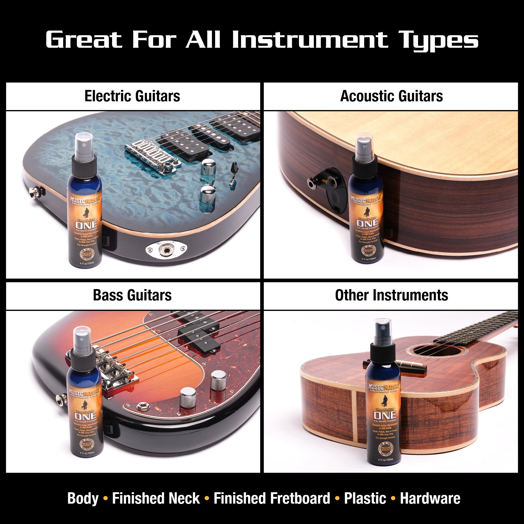MusicNomad Guitar ONE All-in-1 Cleaner, Polish, and Wax, 4 oz.
