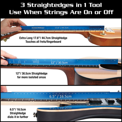 MusicNomad Tri-Beam 3 'n 1 Straightedge, plus SAE/Metric Ruler & Scale Length Ruler for Acoustic & Electric Guitars