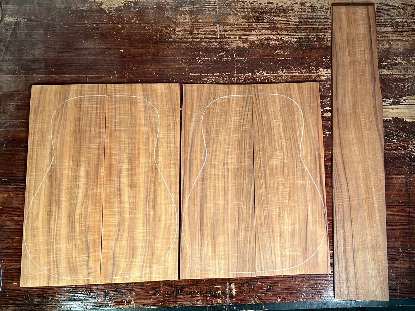 Curly Koa Acoustic Guitar Top, Back and Sides Set 0069