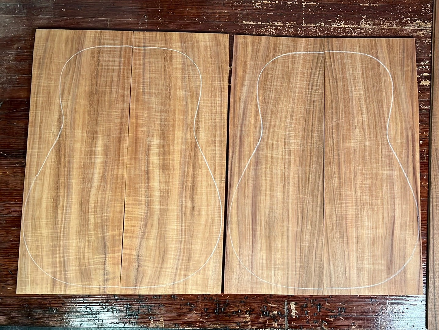 Curly Koa Acoustic Guitar Top, Back and Sides Set 0069