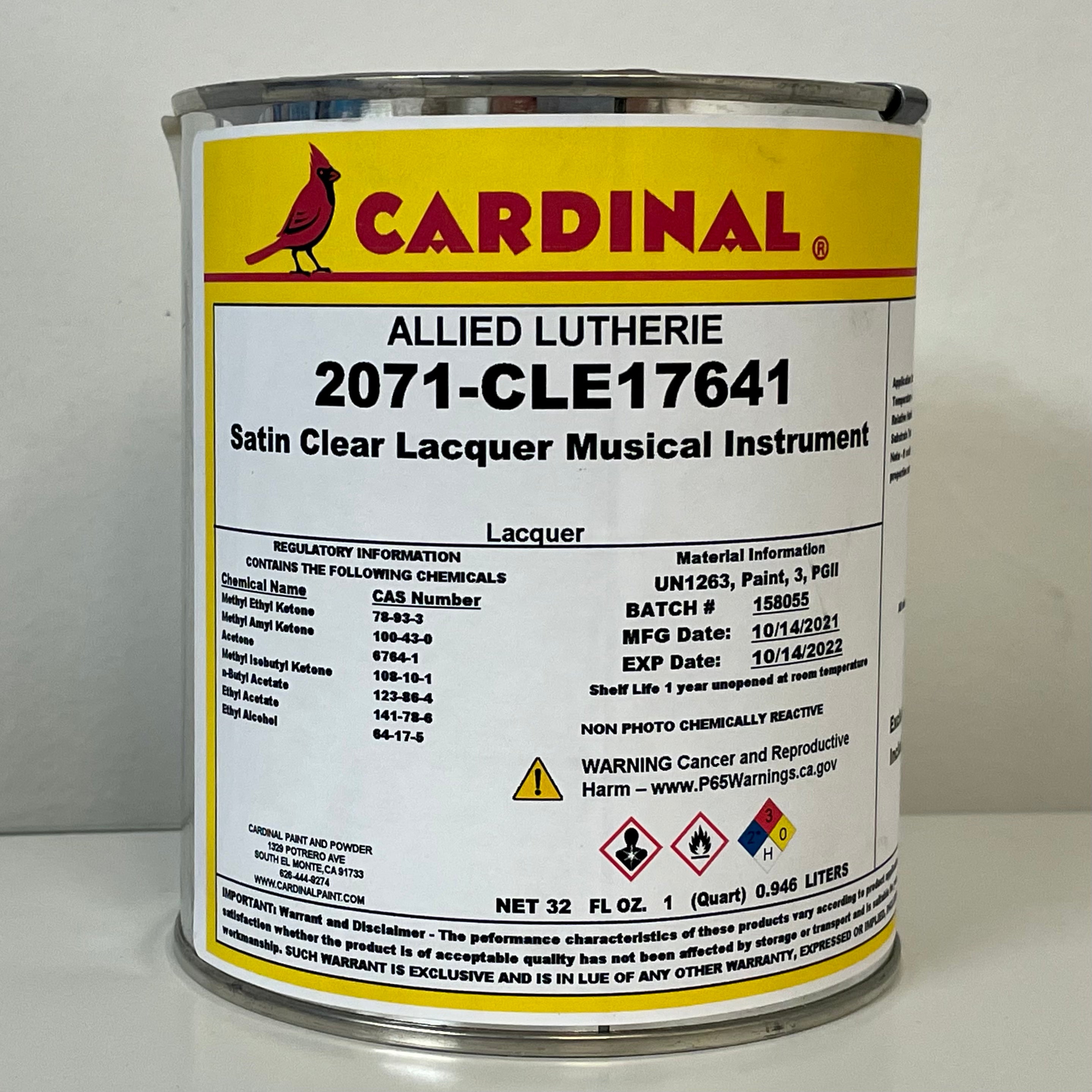 Cardinal Nitrocellulose Lacquer - Satin - 1qt